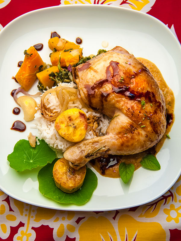 Chicken, rice, butternut squash and plantain